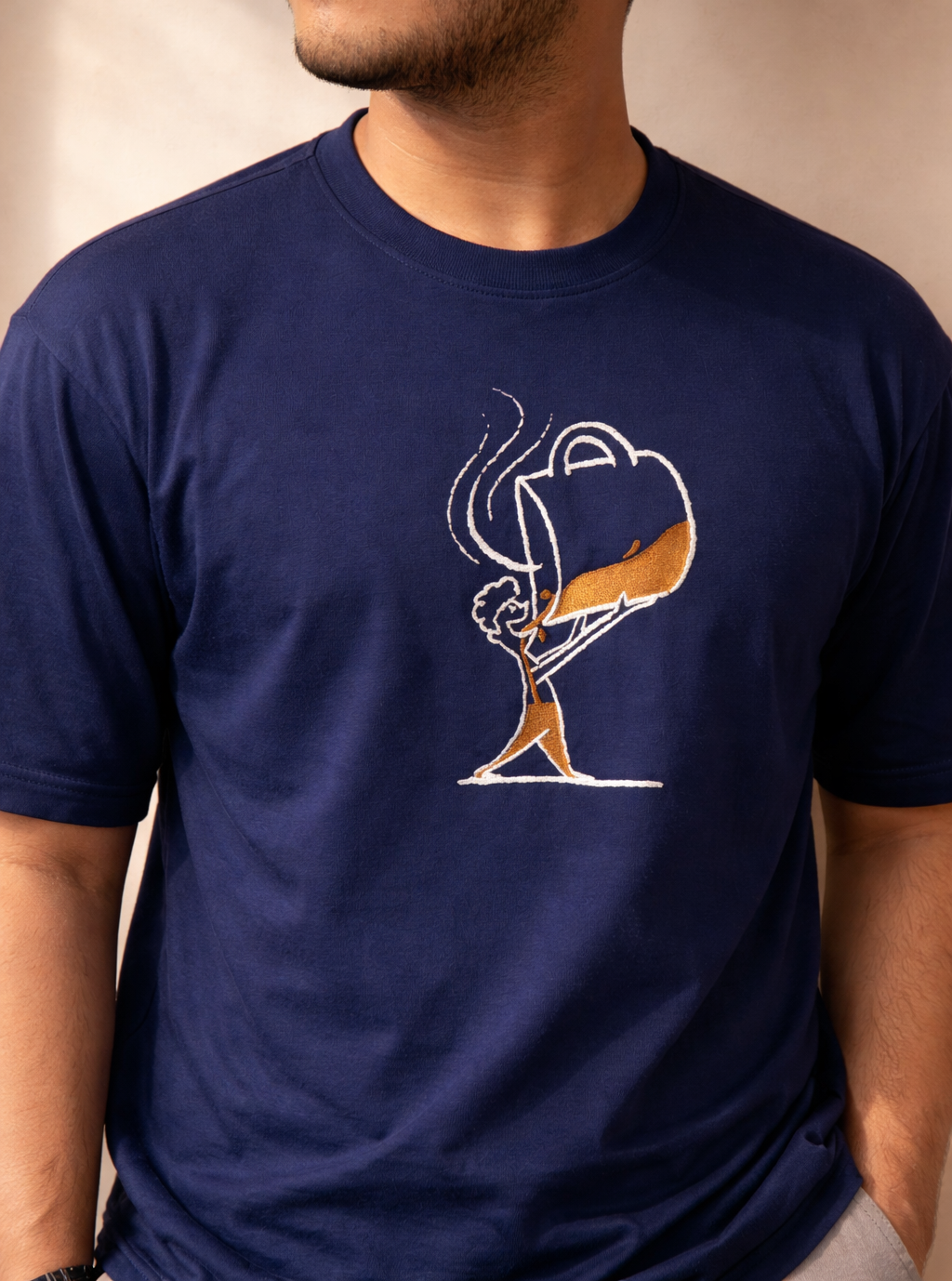 COFFEE MAN Navy blue Oversized T-shirt _ Embroidered 